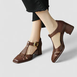Elyxiana | Block Heeled Orthopaedic Shoes with T-Strap