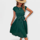 Claire - Short-Sleeved, Pleated, Casual Mini Dress