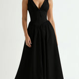 Emma Elegant Midi Plunge Dress