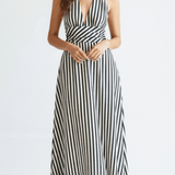 Lila Striped Plunge Maxi Dress