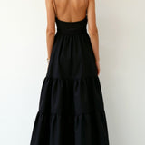 Victoria Halter Neck Backless Black Maxi Dress