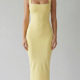 Elodie Minimal Square-Neck Midi Dress
